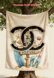 Chanel Luxury Beach Theme Print Flannel Throw Blanket IMG_6957